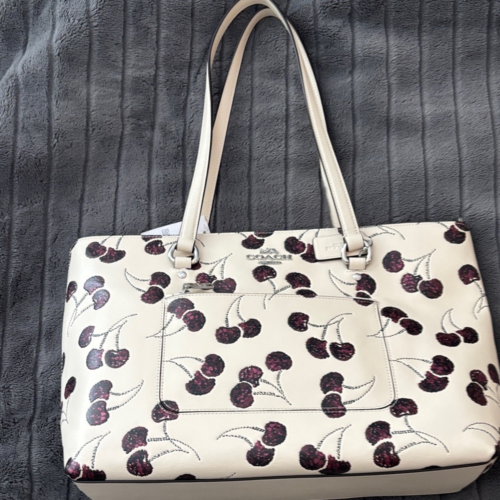 Coach Cherry Pattern Tote - Cream and Burgundy New!!!